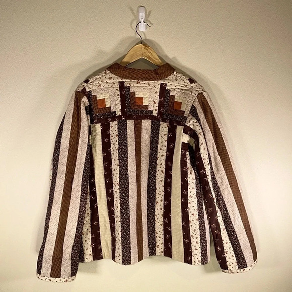 Vintage Handmade Upcycled Log Cabin Quilt Coat Size Medium Boho Granny Cottage - Picture 3 of 8